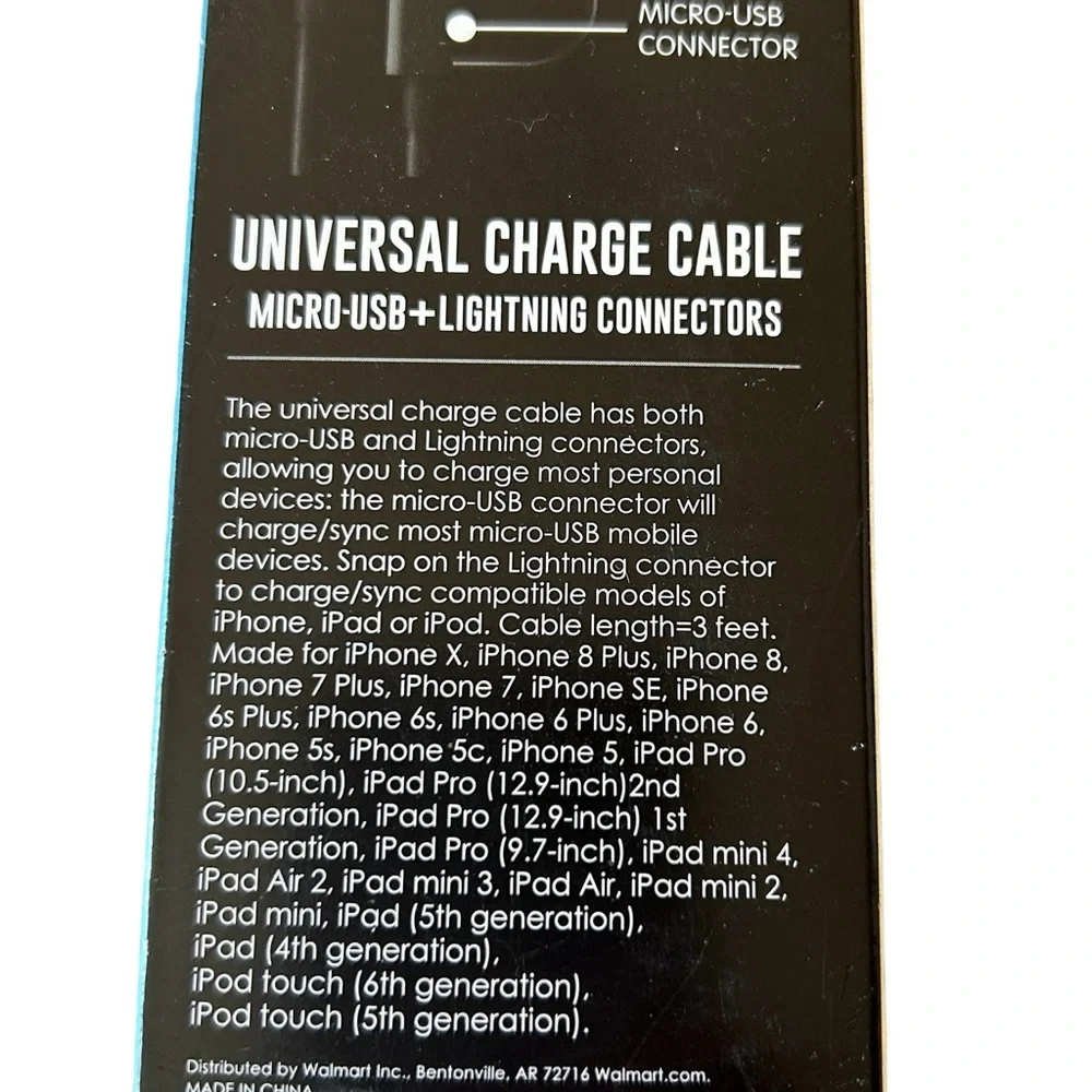 Universal Charging Cable Micro - USB - Lightning Connection iPhone/iPad/iPod New